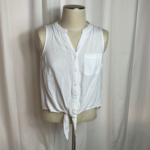 White sleeveless tie front